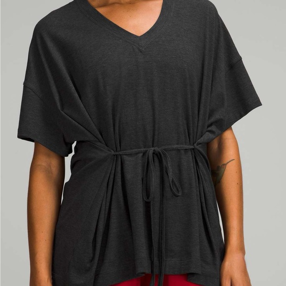 Lululemon Side Tie V-Neck T-Shirt - White Oversized Cotton Tee - Picture 6 of 8